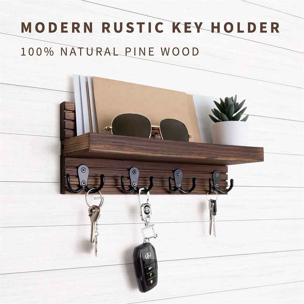 Rustic Wooden Key Organizer Wall Holder 3