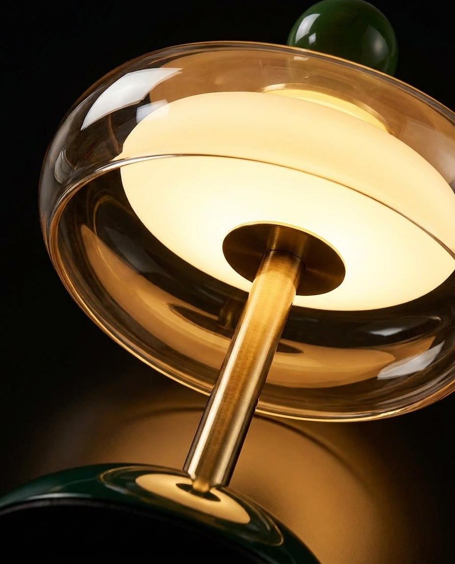 Amber Glass Nightstand Lamp shade and base detail