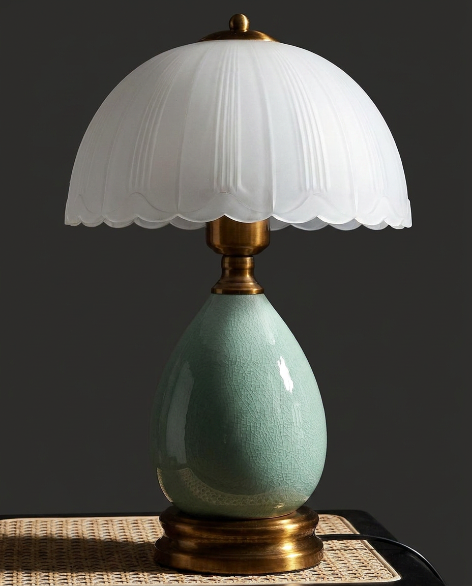Hand-Blown Ceramic Nightstand Lamp glass shade detail