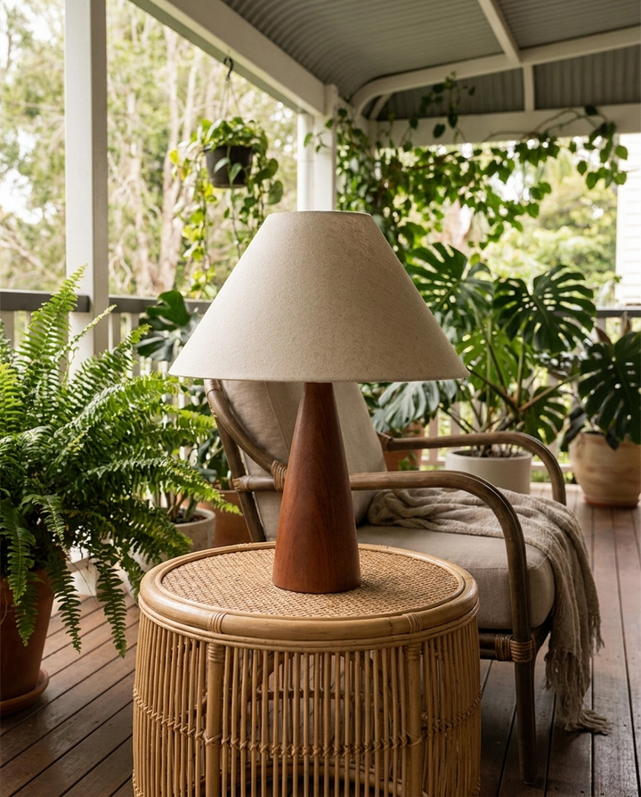 Linen Shade Accent Lamp on a covered porch