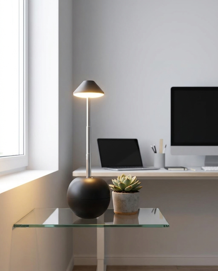Remote Control Mood Lamp on a home office shelf